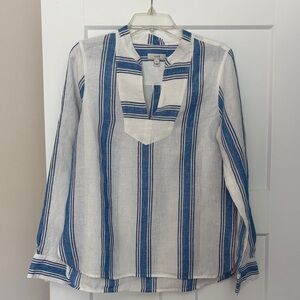 J. Crew Blue and White Striped Linen Blouse